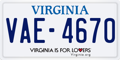 VA license plate VAE4670