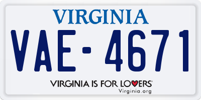VA license plate VAE4671