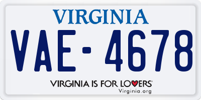 VA license plate VAE4678