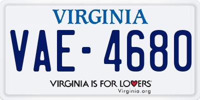 VA license plate VAE4680