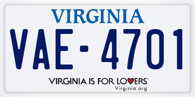 VA license plate VAE4701