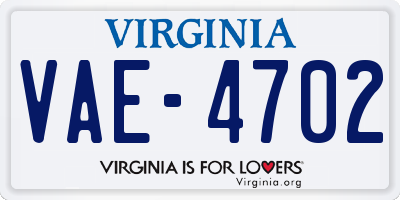 VA license plate VAE4702