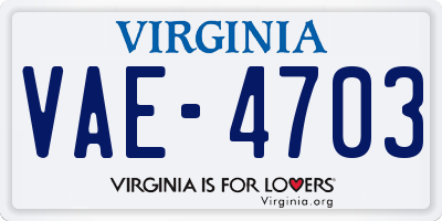 VA license plate VAE4703