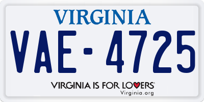 VA license plate VAE4725