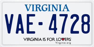 VA license plate VAE4728