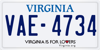 VA license plate VAE4734