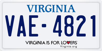 VA license plate VAE4821