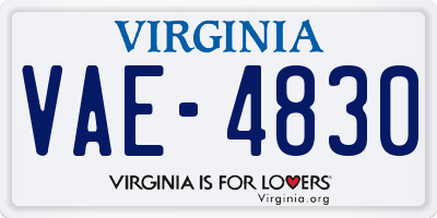 VA license plate VAE4830