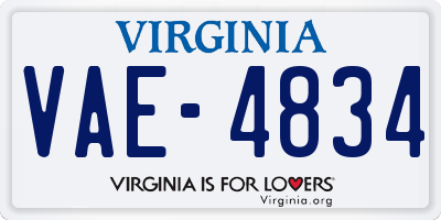 VA license plate VAE4834