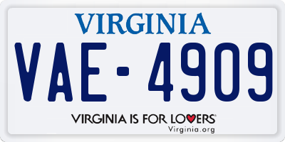 VA license plate VAE4909
