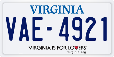 VA license plate VAE4921