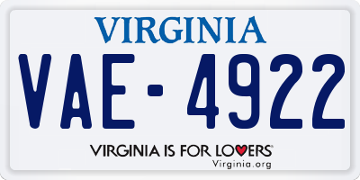 VA license plate VAE4922