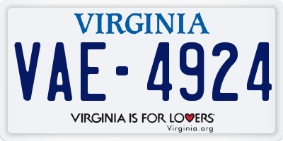 VA license plate VAE4924