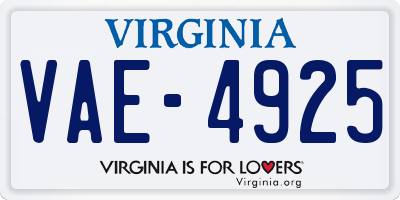 VA license plate VAE4925