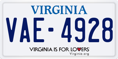 VA license plate VAE4928