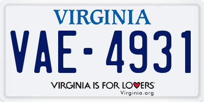 VA license plate VAE4931