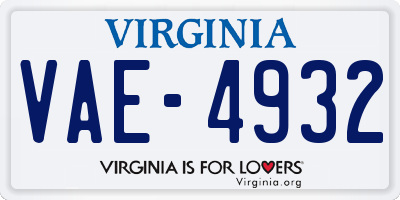 VA license plate VAE4932