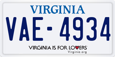VA license plate VAE4934