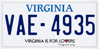 VA license plate VAE4935