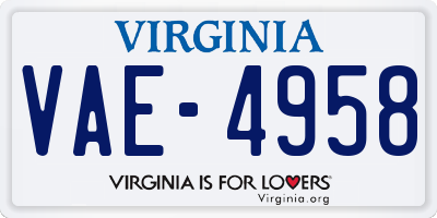 VA license plate VAE4958