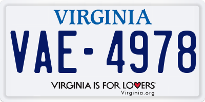 VA license plate VAE4978