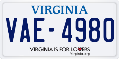VA license plate VAE4980