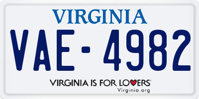 VA license plate VAE4982