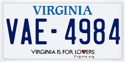 VA license plate VAE4984