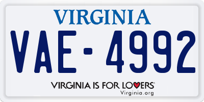 VA license plate VAE4992