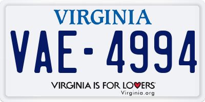 VA license plate VAE4994