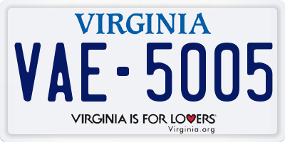 VA license plate VAE5005