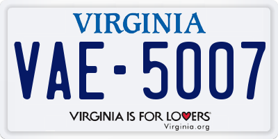 VA license plate VAE5007
