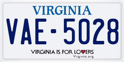 VA license plate VAE5028
