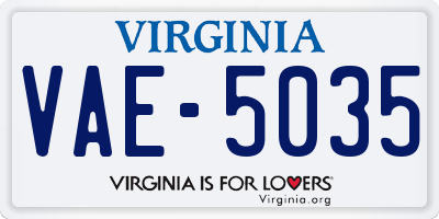 VA license plate VAE5035