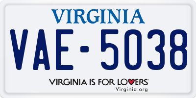 VA license plate VAE5038