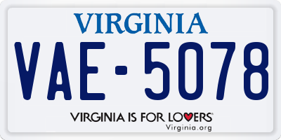 VA license plate VAE5078