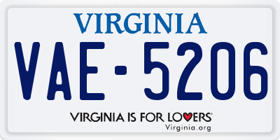 VA license plate VAE5206