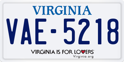 VA license plate VAE5218