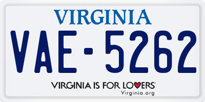 VA license plate VAE5262