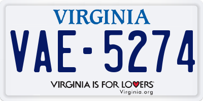 VA license plate VAE5274