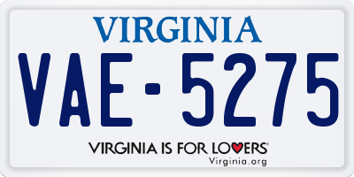 VA license plate VAE5275
