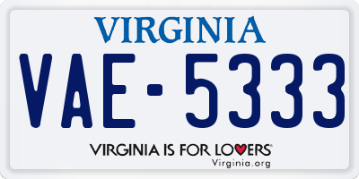 VA license plate VAE5333