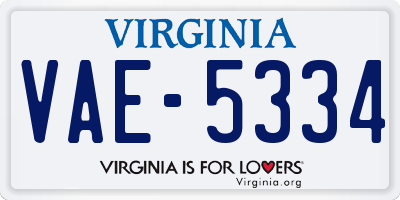 VA license plate VAE5334