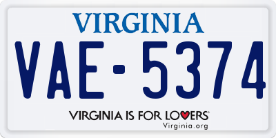 VA license plate VAE5374