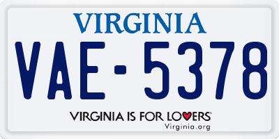 VA license plate VAE5378