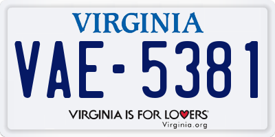 VA license plate VAE5381