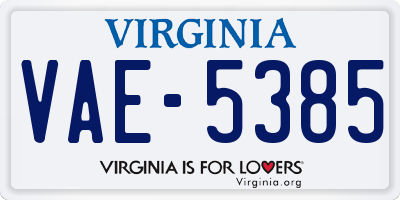 VA license plate VAE5385