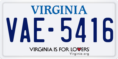 VA license plate VAE5416