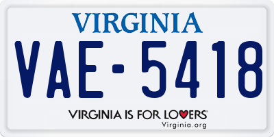 VA license plate VAE5418