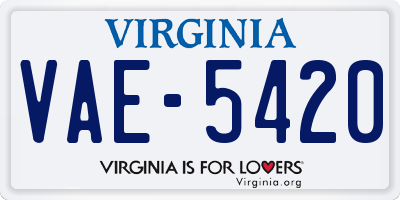 VA license plate VAE5420